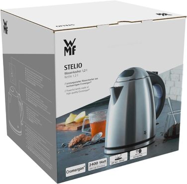 WMF Stelio Stainless Steel Kettle 1.2L, Electric Kettle with Scale Water Filter, 2400 W, Illuminated Water Level Indicator, Matte Stainless Steel