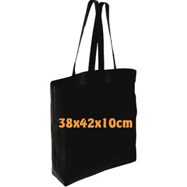 Cottonbagjoe Shopping Bags | 38x42x10 cm | Side and bottom gusset | with long handles | Jute bag | Cotton bags for painting, printing | DIY (150 pcs, Black)