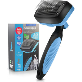 Щітка для собак і котів BluePet для довгої шерсті - видаляє підшерсток, ковтуни та вузли. Версія 2.0 з кнопкою для очищення. Для щоденного використання (Блакитна)