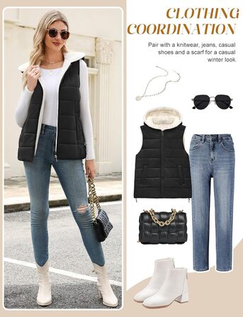 Жіноча флісова жилетка CMTOP з капюшоном, тепла стеганая жилетка, безрукавна куртка, легка термо жилетка, зручна, м'яка, чорна, XXL