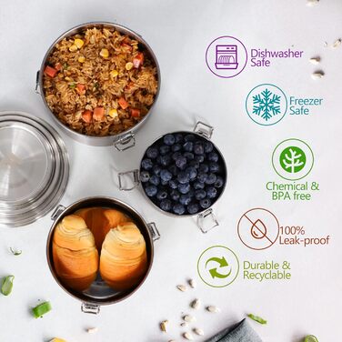 nicelock Lunch Box with Compartment (3 Pack) Adult Food Containers Kids Lunch Box Stainless Steel Suitable for Snacks, Fruit, Muesli, Soups, and Main Meals etc.