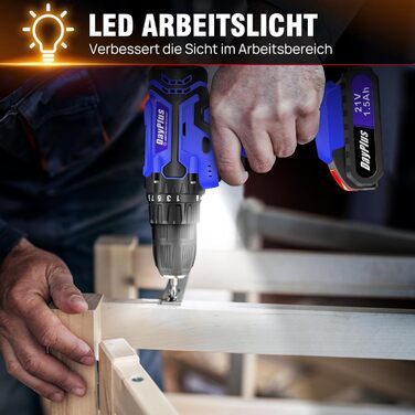 Акумуляторний шуруповерт 21V Set, білий: шуруповерт з акумулятором 1.5Ah, швидка зарядка, 45Nm, 25+1 ступінь, 2 швидкості, LED-ліхтар, набір з 26 аксесуарів для ремонту та DIY (шуруповерт + 2 акумулятори 1.5Ah (блакитні))