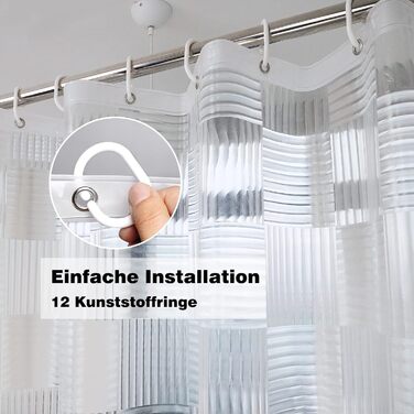 Штора для душу EurCross прозора 180x200 см з 3D геометричним малюнком, водонепроникна, з магнітами та гачками, EVA пластик, антигрибкова