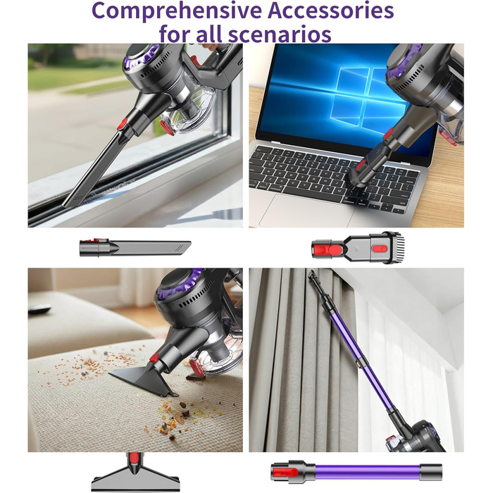 Бездротовий акумуляторний пилосос 450W, 40KPa, без мішка з HEPA-фільтром та LED-дисплеєм, антизаплутана щітка, самостійна підставка з кріпленням на стіну, час роботи 50 хв, для килимів, твердих підлог, шерсті тварин та авто