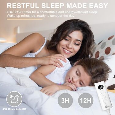 Електрична ковдра DOEL 160x140 см, тепла підстилка для двоспального ліжка з 10 рівнями нагріву, таймер 3/12 годин, машинне прання, 220-230V, 115W, біла