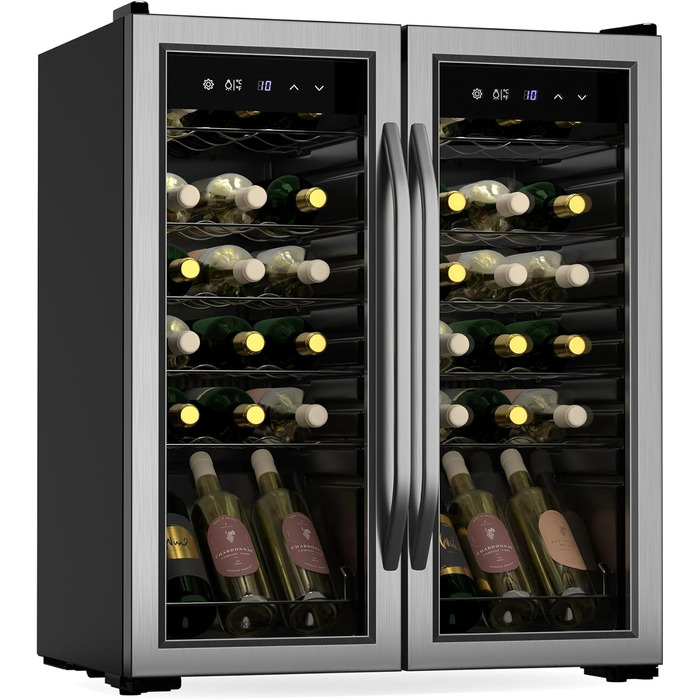 Klarstein 33-Bottle Freestanding Wine Refrigerator with Dual Zone Cooling & Glass Door - Indoor/Outdoor Beersafe with LED Lighting