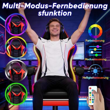 Геймерське крісло Czlolo RGB LED з підставкою для ніг, ергономічне офісне крісло для комп'ютера, блакитне (RGB-червоне)
