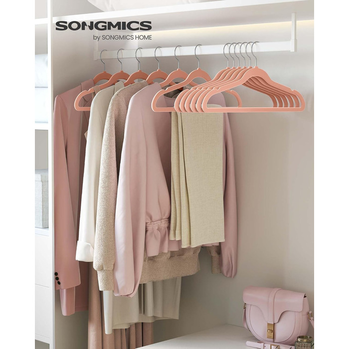 Набір вешалок SONGMICS для одягу, 20 шт., велюрова поверхня, для сорочок, жакеток, пальто та костюмів, 41.5 см, рожевий, CRF026R20