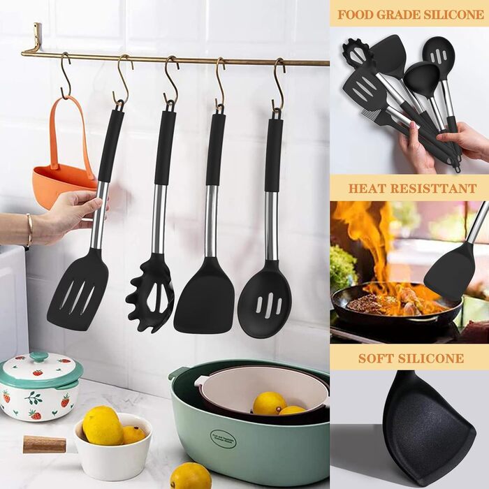 Набір кухонних аксесуарів Umite Chef 43 шт. з силікону, чорний - для антипригарного посуду