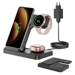 Бездротова зарядка GEEKERA 3-в-1 для Samsung: S25/S24/S23/S22, Galaxy Watch 8/7/6/5/4/3, Galaxy Buds (Чорний)