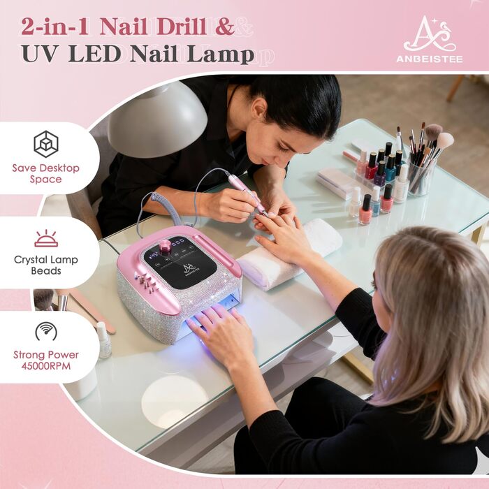 Професійний набір для манікюру 2-в-1: фрезер та UV-лампа, 45000 RPM, для дому та салонів