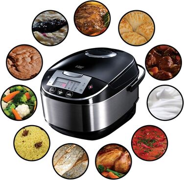Russell Hobbs Multicooker [11-in-1: Rice cooker, slow cooker, steamer, slow cooker, baking oven, yogurt maker, etc.] Multicooker (5.0l, digital display, anti-condensation lid) 21850-56