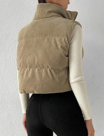 Жіноча куртка Gihuo з наповнювачем Cord, кроп-модель, комір-стійка, застібка на блискавку, стьобані рукави (M, Хакі)