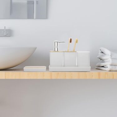 Набір аксесуарів для ванної кімнати FEILANDUO, 5 шт: дозатор для мила, мильниця, тримач для зубних щіток, стакан для води, піднос для косметики, Бохо, сучасний дизайн (білий)