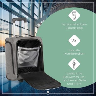 Чемодан ручної поклажі Travelite, 43 см, 28 л, з сумкою для ліквідів, 2 колеса, антрацит
