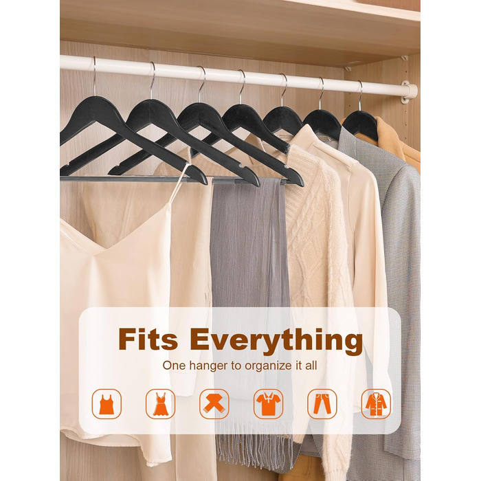 Дерев'яні вішалки для одягу HOUSE DAY, 20 шт., чорного кольору, широкі (44,5 см), з натурального дерева, обертаються, для сорочок, костюмів та курток