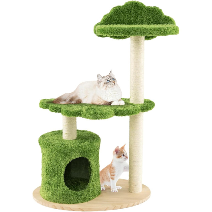 Драбина-кіготь для котів COSTWAY 97 см з печерею та лежанками, зелено-бежева