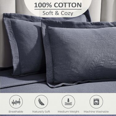 Комплект покривала з жакардової тканини з квітковим візерунком 'Лілія' (3 шт.) - 100% бавовна, розмір Queen, колір: Джинсовий синій