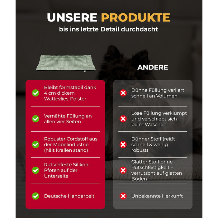 М'яка підстилка для собак XS з антиковзним покриттям – комфортний лежак для тварин, 65x95 см, Made in Germany (Зелений)