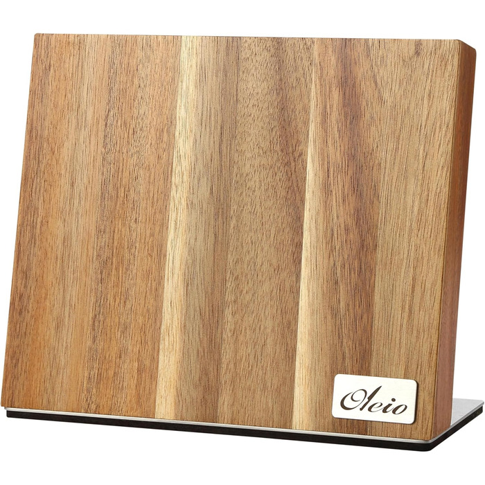 Magnetic knife block made of solid acacia wood, 3.80 cm thick, with a stainless steel base, magnetic knife holder for up to 6 knives, wooden knife storage, kitchen knife block without knives