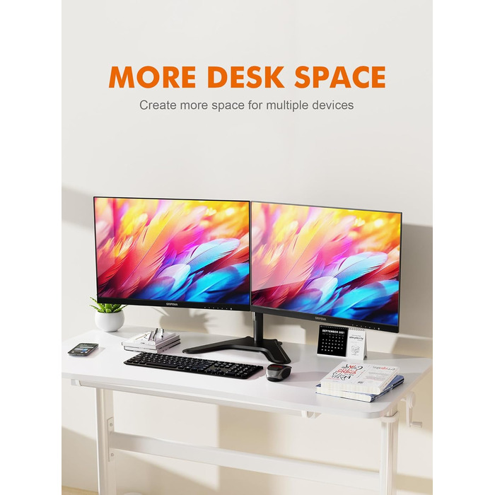 Тримач для монітора GRIFEMA для 2 моніторів, 13-27 дюймів, регульований, гнучкий, VESA 75/100mm, GB2001A-2 (U-основа)