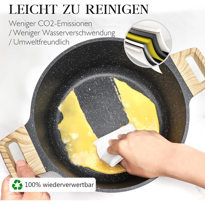 Набір кухонного посуду GiPP з кришкою, антипригарне покриття з кераміки, набір каструль та сковорідок для всіх типів плит, (сірий, 14-ти частинний)