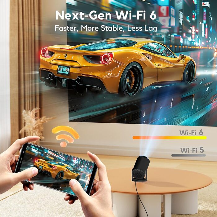 Розумний проєктор AKIYO O2: 1080P, Android 11, WiFi 6, Bluetooth 5.4, HDMI, USB, підтримка PS5, автоматична корекція трапеції, обертання 180°