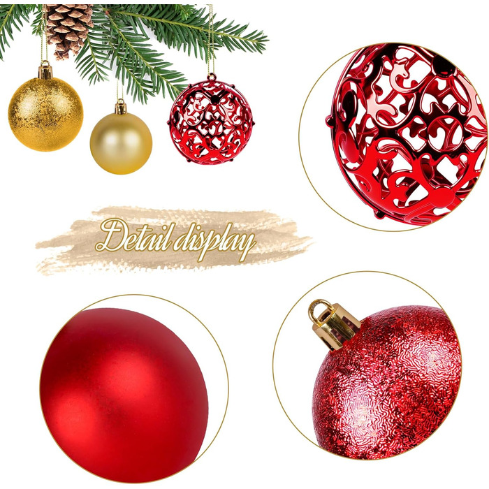 Набір прикрас для ялинки Homewit 105 шт. Золотий, пластикові ялинкові кулі з гачками, набір ялинкових прикрас для дому