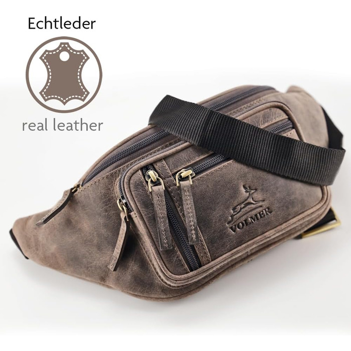 Чоловіча та жіноча поясна сумка Volmer Palma з натуральної шкіри (колір: коричневий, ефект потертостей) | Регульований ремінь до 130 см