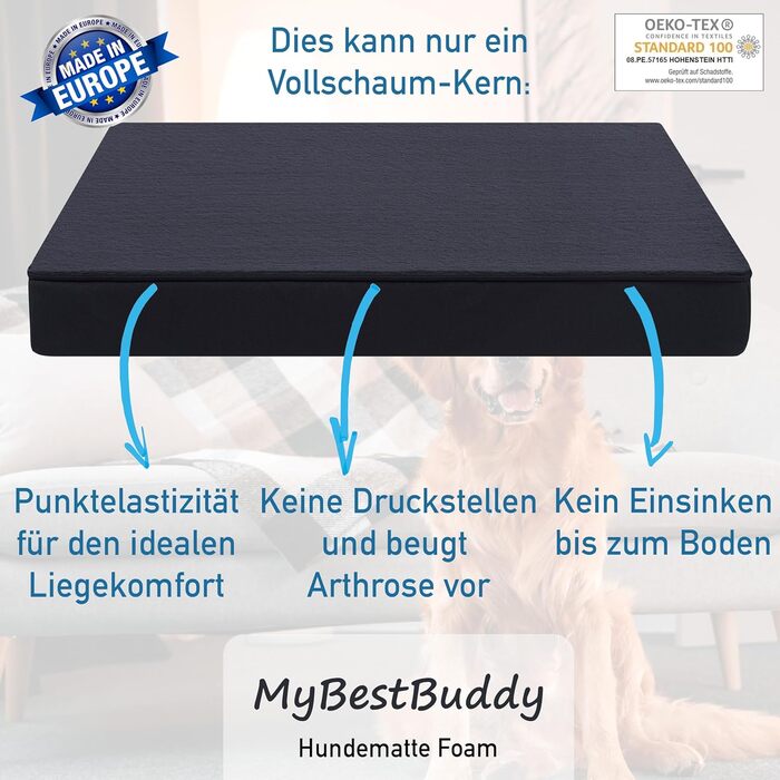 Ортопедична подушка для собак Преміум, сіра, 70x50 см, з повним шаром піни 8 см, зйомний чохол, 40°C, для алергіків