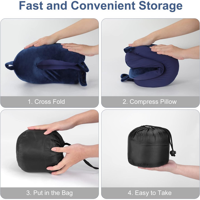 Подушка для шиї TALLGO з піною з пам'яті: зручна, регульована, для подорожей (літак, авто, дім), блакитна