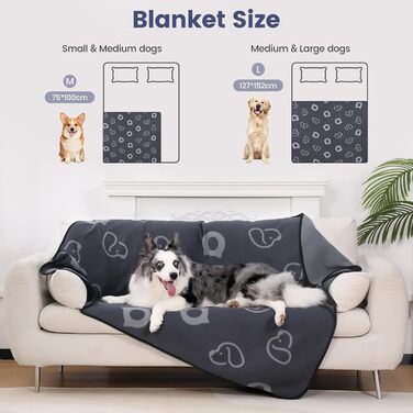 Водонепроникний килимок для собак, 152x127 см, плюшевий фланель та шерпа, для середніх та великих собак, машинне прання - Чорний (152x127 см, Сірий)