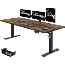 Електричний регульований стіл JUMMICO 160x80 см з USB, кабель-органайзером, ергономічний комп'ютерний офісний стіл, вінтажний коричневий