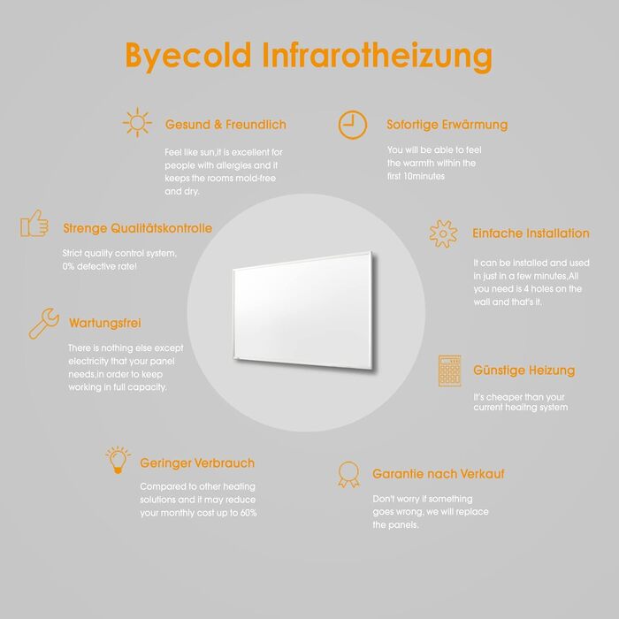 Інфрачервовий обігрівач Byecold 300 Вт з підставкою, інфрачервовий нагрівач, обігрівач, панель, економний, захист від перегріву, білий