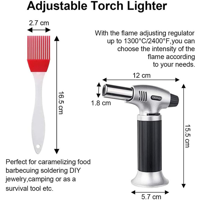 Газовий пальник Flintronic для приготування Creme Brulee, BBQ, кемпінгу, кодування. 3-х дюзовий, з безпечним замком, 2 щітки (Butan не входить)