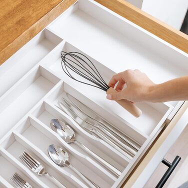 Органайзер для столових приборів і кухонного приладдя KitchenEdge, харчовий, розсувний 40,6-71,1 см, білий бамбук