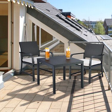 Relaxdays 3-Piece Balcony Furniture Set with Rattan Look