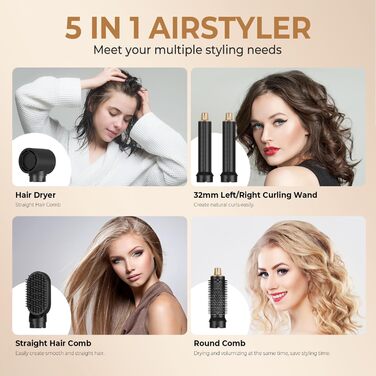 UKLISS Airstyler Pro 7-в-1: професійний фен-щітка з іонізацією, 1400W. Для створення локонів, випрямлення та сушіння волосся. (Жовтий)