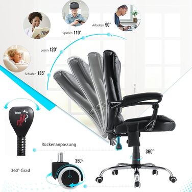 Крісло YODOLLA для офісу, 200 кг, ергономічне, з регульованою спинкою, комп'ютерне, з підніжкою, чорне