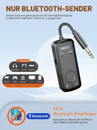 Bluetooth-адаптер AirFly для навушників у літаку, трансмітер аудіосигналу (чорний)