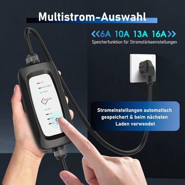 Кабель зарядки Schuko 3.6kW для електромобілів (5м, 6-16A) | Зарядний кабель для електрокар з регулюванням струму | Сумісний з ID.3/ID.4, Model 3/Y, ZOE, Q3/Q5 та ін. (EV/PHEV) Чорний - Upgrade, без дисплея 5 м