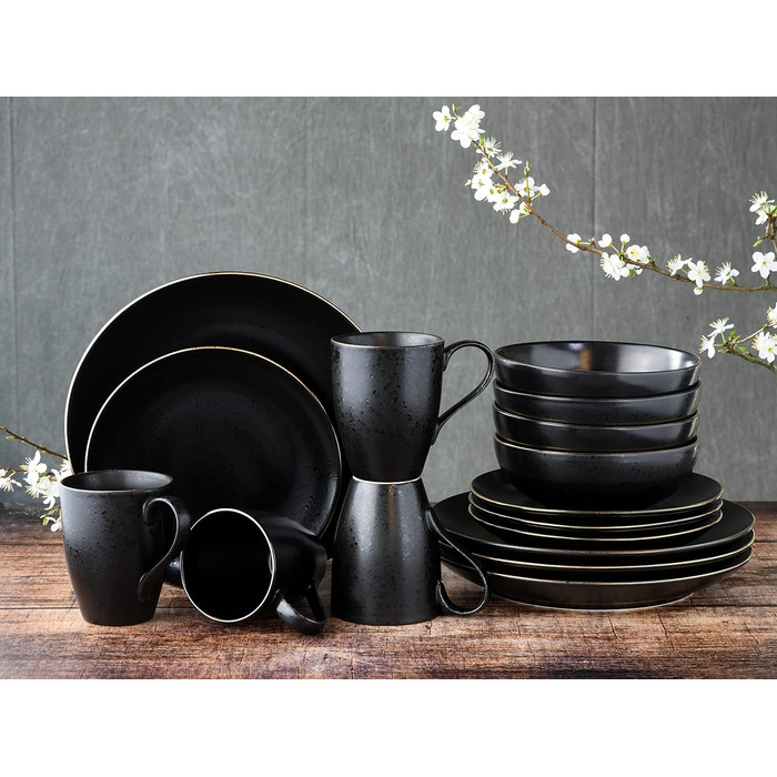 CreaTable INDUSTRIAL GOLD: 16-частинний набір посуду для 4 осіб (16-частинний комбінований сервіз з кераміки, безпечний для миття в посудомийній машині та використання в мікрохвильовці)