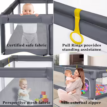 IBVIVIC Playpen Baby Playard 150x180cm, Playpen Baby 300D Oxford Fabric with Breathable Mesh, Non-Slip Base, Baby Fence for Infants Toddlers, Dark Gray Dark Gray 150x180cmx68cm