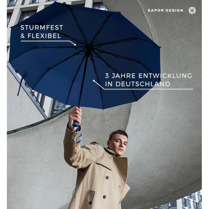 Sapor Design Premium Umbrella with Lotus Effect | Stormproof, windproof, open/close automatic | Elegant & stylish umbrella | Stylish compact umbrella (Umbrella) | ICONIC Black - Iconic
