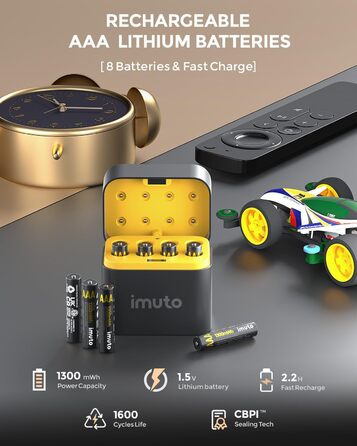 Акумулятори AAA Imuto 8 шт. з зарядним пристроєм, 1300 мАг, Li-ion, 1.5V
