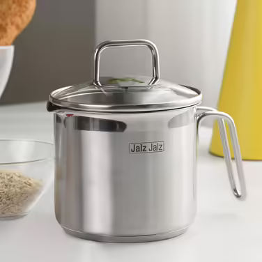 Jalz Jalz stainless steel pot with glass lid, classic cookware, saucepan, 1.5 l for cooking milk, sauces, noodles, pasta