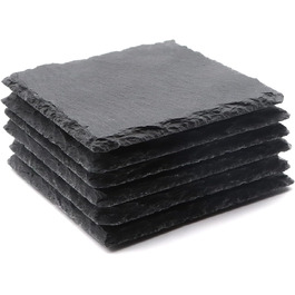 24 Round Slate Coasters, VIBRATITE 10.2 cm, Black Slate Coasters with Scratch-Resistant Bottom for Drinks, Bar, Kitchen, Home Decor (6 Piece Square)