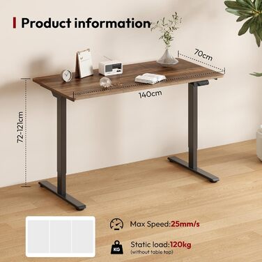 Стол підйомний електричний SANODESK 200x80 см з 2 моторами, пам'ять висоти, стабільний, чорний/коричневий