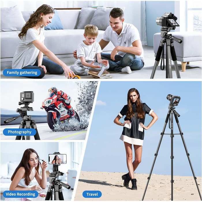 Штатив для камери Nineigh 172см, для смартфона з пультом, легкий, алюміній, 3-х секційний, для фото та відео