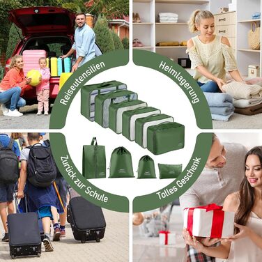 Органайзер для валізи, набір 10 шт. (зелений) - аксесуари для подорожей, кофри, косметичка